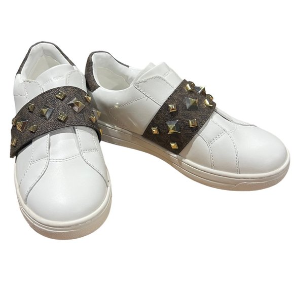 Michael Kors KENNA Studded Strap Over Sneaker White Size 5M NWT - Picture 1 of 10